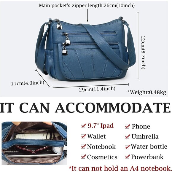 Soft PU Leather Crossbody Shoulder Bag for Women with Top Handle and Satchel - Picture 3 of 6